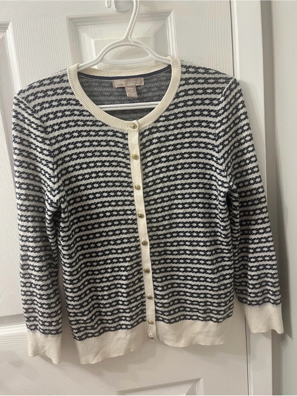 Banana Republic Silk Blend Chain Jacquard Cardigan M Navy
